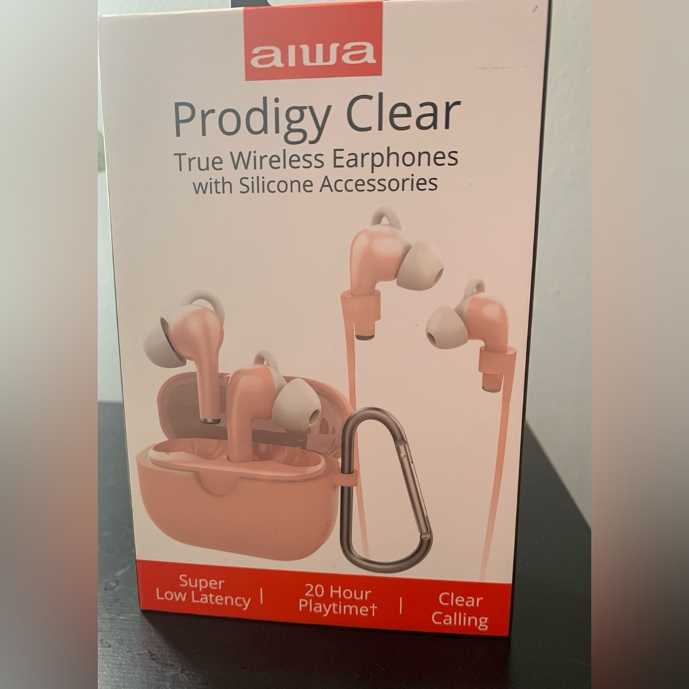 Aiwa Prodigy Clear True Wireless Earphones, 20 Hour Playtime, Low Latency, Pink